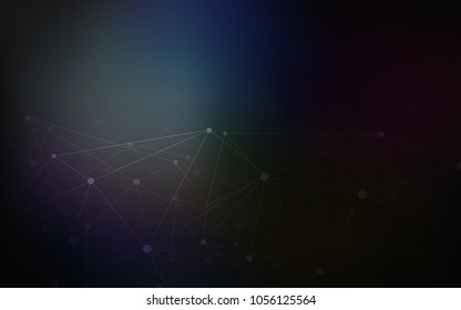Dark BLUE vector background with dots and lines. Abstract illustration with colorful discs and triangles. Pattern can be used as texture of wallpapers.