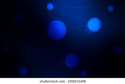 Dark BLUE vector background with dots and lines. Abstract illustration with colorful discs and triangles. Pattern can be used for ads, leaflets.