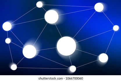 Dark BLUE vector background with dots and lines. Abstract illustration with colorful discs and triangles. New design for ad, poster, banner of your website.