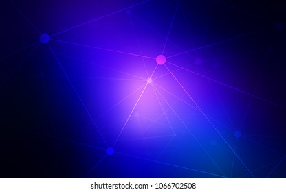 Dark BLUE vector background with dots and lines. Abstract illustration with colorful discs and triangles. Completely new template for your brand book.