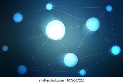 Dark BLUE vector background with dots and lines. Abstract illustration with colorful discs and triangles. Pattern can be used as texture of wallpapers.