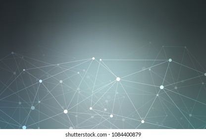 Dark BLUE vector background with dots and lines. Decorative design in abstract style with triangle structure. Pattern can be used for ads, leaflets.