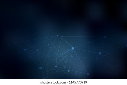 Dark BLUE vector background with dots and lines. Glitter abstract illustration with connection of triangle structure. Pattern can be used for futuristic ad, booklets.