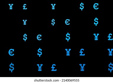 Dark blue vector background with EUR, USD, GBP, JPY. Abstract illustration with colored financial digital symbols. The pattern can be used for financial, investment websites.