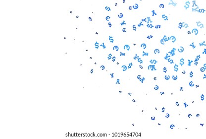 Dark BLUE vector background with Euro, Dollar, Yen. Illustration with EUR, USD, JPY signs on white template. The pattern can be used for ad, booklets, leaflets of banks.