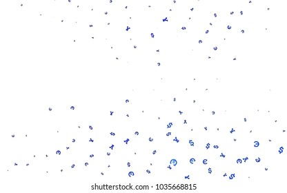 Dark BLUE vector background with Euro, Dollar, Yen. Shining colored illustration with EUR, USD, JPY signs. The pattern can be used as ads, poster, banner for payments.