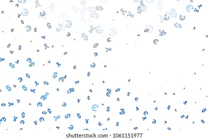 Dark BLUE vector background with Euro, Dollar, Yen. Abstract illustration with colored financial digital symbols. The pattern can be used as ads, poster, banner for payments.