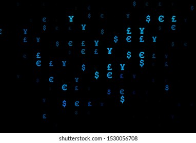 Dark BLUE vector background with Euro, Yen, Pound. Illustration with EUR, JPY, GBP signs on white template. Smart design for your business advert of economic, wealth.