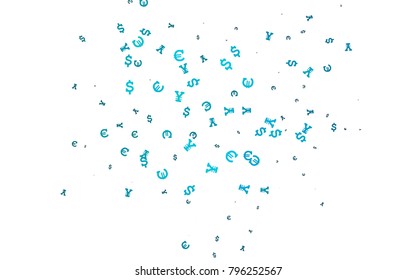 Dark BLUE vector background with Euro, Dollar, Yen. Illustration with EUR, USD, JPY signs on white template. The pattern can be used as ads, poster, banner for payments.