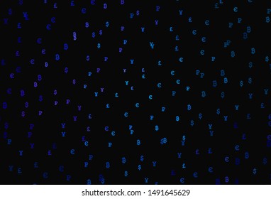 Dark BLUE vector background with financial symbols. Shining illustration with signs of currency on abstract template. Design for business advert of economic, wealth.
