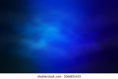 Dark BLUE vector background with galaxy stars. Space stars on blurred abstract background with gradient. Template for cosmic backgrounds.