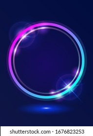 Dark blue vector background with glowing neon circles and flashes of light