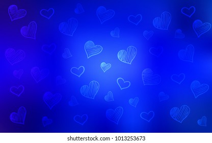 Dark BLUE vector background with hearts. Glitter abstract illustration with colorful hearts in romantic style. Pattern for carnival, festival romantic leaflets.