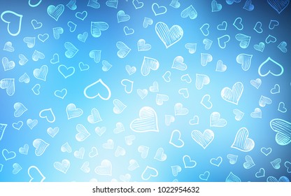 Dark BLUE vector background with hearts. Blurred decorative design in doodle style with hearts. Pattern for marriage gifts, congratulations.
