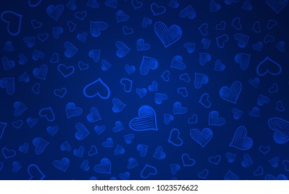 Dark BLUE vector background with hearts. Beautiful colored illustration with hearts in celebration style. Beautiful design for your business advert of anniversary.