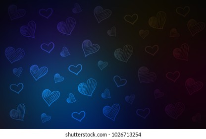 Dark BLUE vector background with hearts. Beautiful colored illustration with hearts in celebration style. Pattern can be used for valentine's ad, booklets.