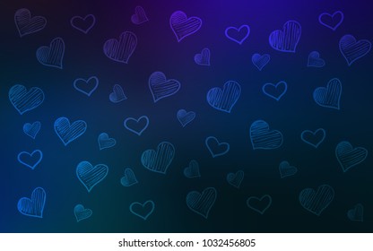 Dark BLUE vector background with hearts. Illustration with hearts in love concept for valentine's day. Pattern can be used for valentine's ad, booklets.
