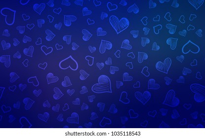 Dark BLUE vector background with hearts. Hearts on blurred abstract background with colorful gradient. Pattern for carnival, festival romantic leaflets.