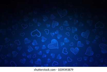 Dark BLUE vector background with hearts. Illustration with hearts in love concept for valentine's day. Beautiful design for your business advert of anniversary.