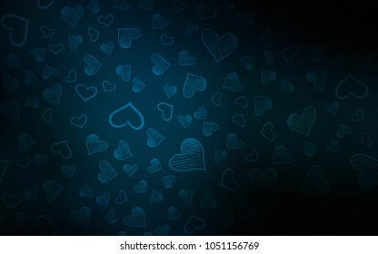 Dark BLUE vector background with hearts. Beautiful colored illustration with hearts in celebration style. Design for ad, poster, banner of Valentine Day.