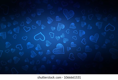 Dark BLUE vector background with hearts. Illustration with hearts in love concept for valentine's day. Pattern for carnival, festival romantic leaflets.