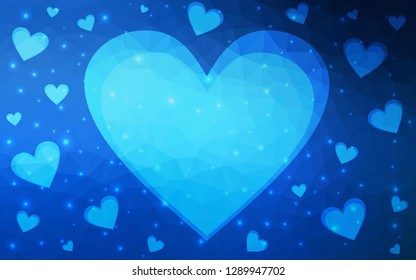 DARK BLUE vector  background with hearts. Hearts on blurred abstract background with colorful gradient. Pattern for valentine's ad, booklets.