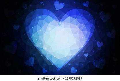 DARK BLUE vector  background with hearts. Beautiful colored illustration with hearts in celebration style. Design for ad, poster, banner of Valentine Day.