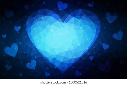 DARK BLUE vector  background with hearts. Decorative shining illustration with hearts on abstract template. Pattern for carnival, festival romantic leaflets.