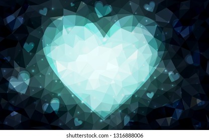 DARK BLUE vector  background with hearts. Decorative shining illustration with hearts on abstract template. Pattern for valentine's ad, booklets.