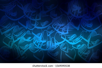 Dark BLUE vector background with hearts. Blurred decorative design in doodle style with hearts. Beautiful design for your business advert of anniversary.