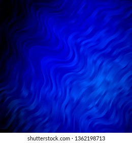 Dark BLUE vector background with lines. Illustration in halftone style with gradient curves. Template for cellphones.