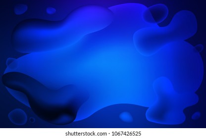 Dark BLUE vector background with liquid shapes. Blurred geometric sample with gradient bubbles.  Memphis style for your business design.