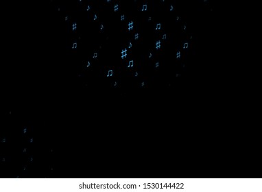 Dark BLUE vector background with music symbols. Decorative design in abstract style with music shapes. Modern design for wallpapers.