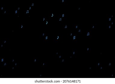 Fondo vector azul oscuro con símbolos musicales. Ilustración brillante de notas musicales de gradiente colorido. Patrón de los folletos del festival.
