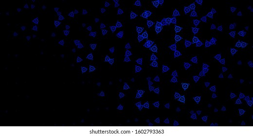 Dark BLUE vector background with occult symbols. Abstract illustration with gothic gradient shapes. Simple base for your occult design.