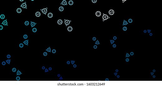 Dark BLUE vector background with occult symbols. Colorful mystic symbols with a gradient in ancient style. Simple base for your occult design.