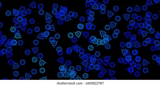 Dark BLUE vector background with occult symbols. Retro design in abstract style with witchcraft forms. Simple base for your occult design.