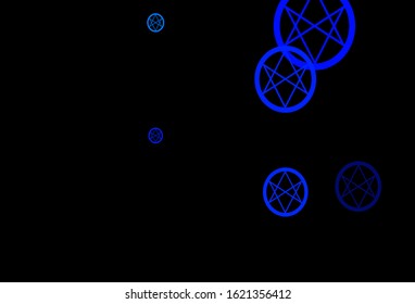 Dark BLUE vector background with occult symbols. Retro design in abstract style with witchcraft forms. Design for magic, spiritual events.
