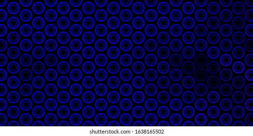 Dark BLUE vector background with occult symbols. Abstract illustration with gothic gradient shapes. Background for esoteric, mystic designs.