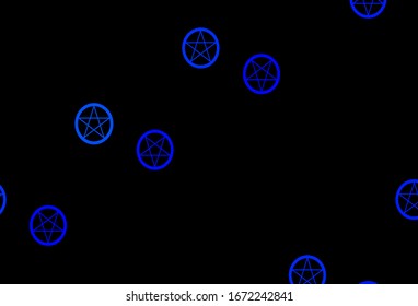 Dark BLUE vector background with occult symbols. Abstract illustration with gothic gradient shapes. Simple base for your occult design.