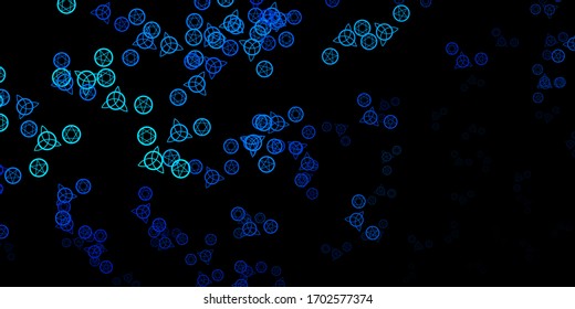 Dark BLUE vector background with occult symbols. Colorful mystic symbols with a gradient in ancient style. Simple base for your occult design.