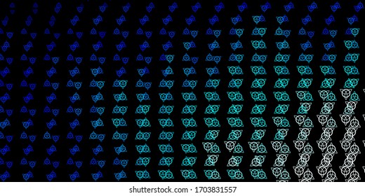 Dark BLUE vector background with occult symbols. Colorful mystic symbols with a gradient in ancient style. Design for magic, spiritual events.