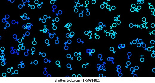 Dark BLUE vector background with occult symbols. Colorful mystic symbols with a gradient in ancient style. Best design halloween events.