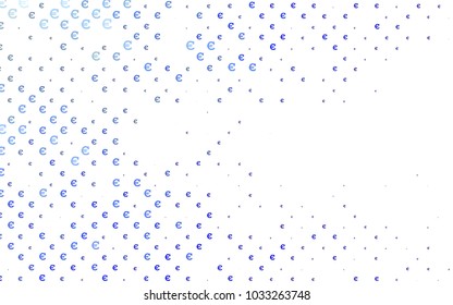 Dark BLUE vector background with signs of Euro. Colored symbols of cryptocurrency on white background. The pattern can be used for ad, booklets, leaflets of banks.