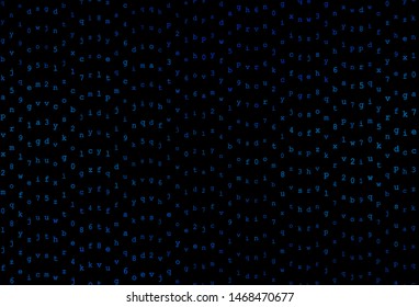 Dark BLUE vector background with signs of alphabet. Shining illustration with ABC symbols on abstract template. Pattern for ads, poster, banner of books.