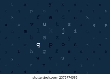 Fondo vector azul oscuro con signos de alfabeto. Ilustración geométrica moderna con símbolos ABC en inglés. El patrón se puede usar en sitios web escolares y gramaticales.