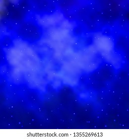 Dark BLUE vector background with small and big stars. Colorful illustration in abstract style with gradient stars. Pattern for new year ad, booklets.