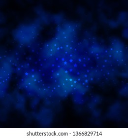 Dark BLUE vector background with small and big stars. Decorative illustration with stars on abstract template. Pattern for new year ad, booklets.