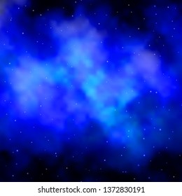 Dark BLUE vector background with small and big stars. Shining colorful illustration with small and big stars. Pattern for new year ad, booklets.