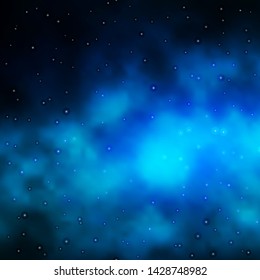 Dark BLUE vector background with small and big stars. Decorative illustration with stars on abstract template. Theme for cell phones.